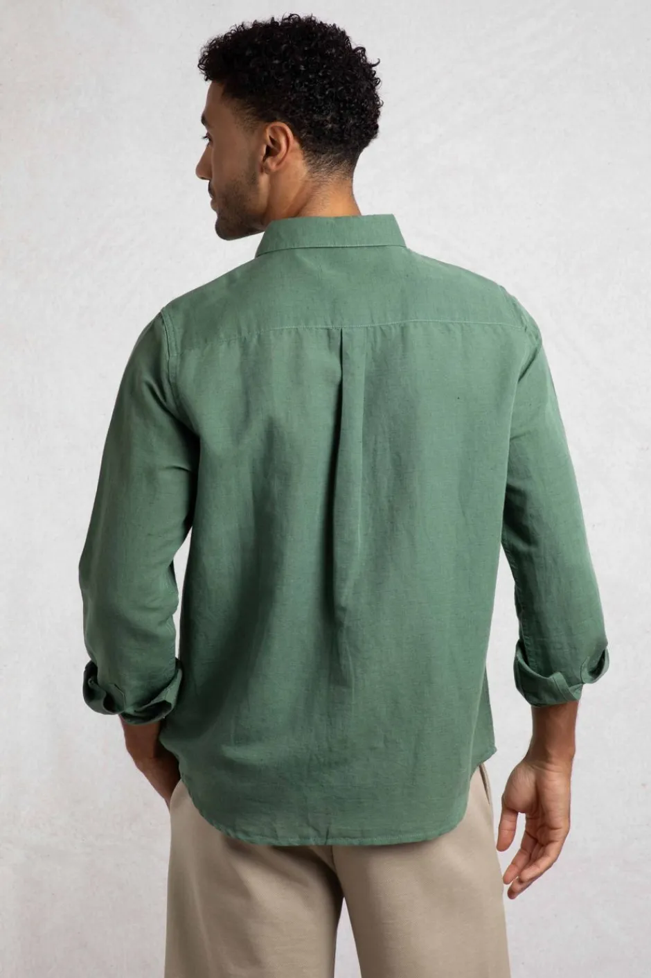 Weird Fish Shirts|Linen|Shaun Linen Rich Long Sleeve Shirt Army Green