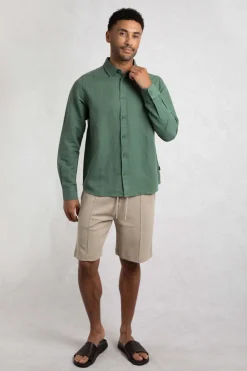 Weird Fish Shirts|Linen|Shaun Linen Rich Long Sleeve Shirt Army Green