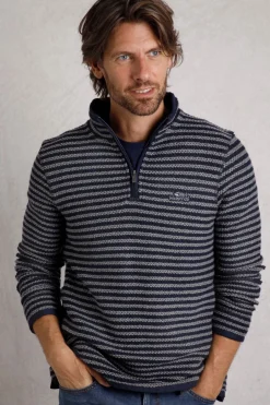 Weird Fish Sweatshirts & Hoodies|Shorling 1/4 Zip Stripe Eco Macaroni Frost Grey