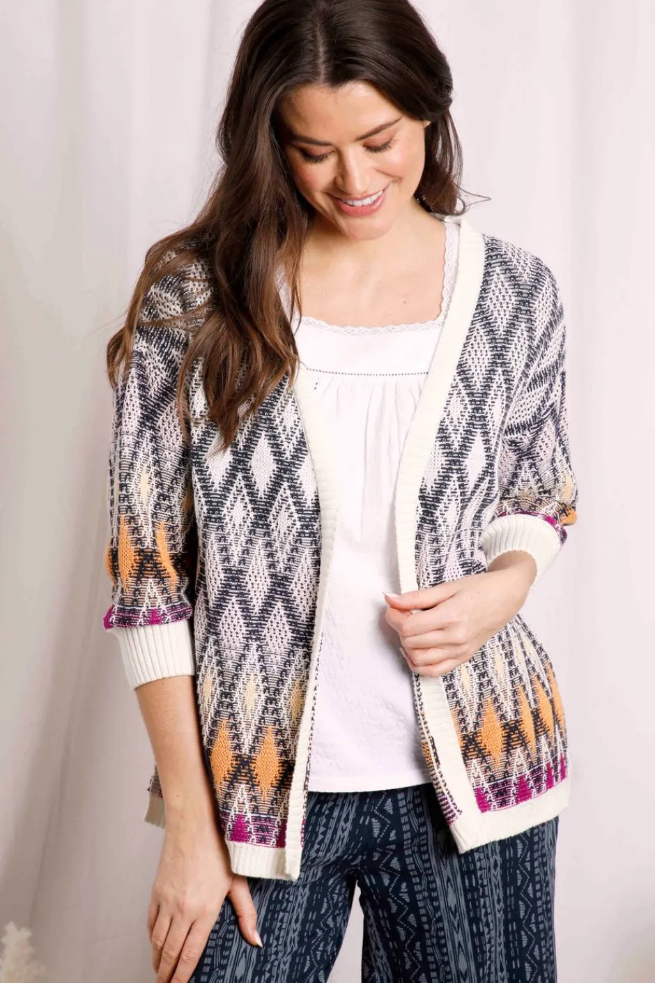 Weird Fish Jumpers & Cardigans|Knitwear|Sintra Patterned Kimono Cream