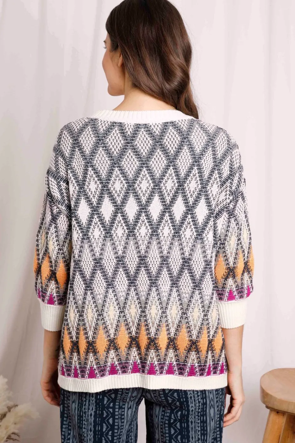 Weird Fish Jumpers & Cardigans|Knitwear|Sintra Patterned Kimono Cream