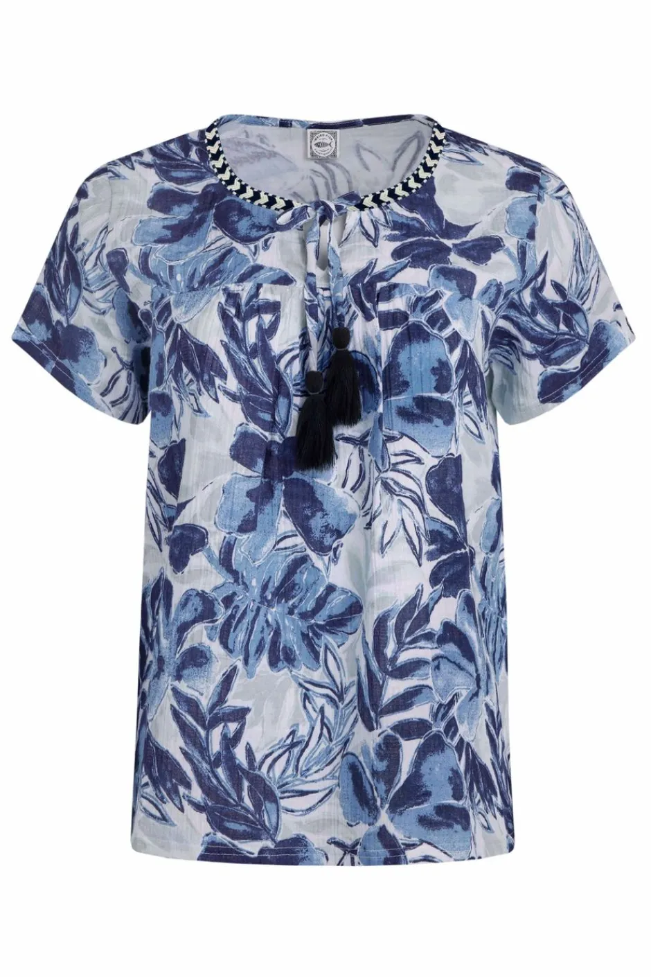 Weird Fish Shirts|Tunics|Sofia Organic Cotton Printed Double Cloth Blouse Estate blue