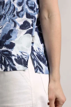 Weird Fish Shirts|Tunics|Sofia Organic Cotton Printed Double Cloth Blouse Estate blue