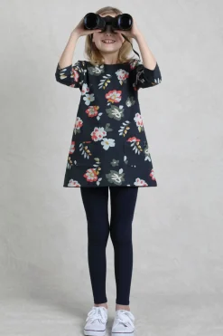 Weird Fish Kids Dresses & Leggings|Starlight Girls Organic Cotton Printed Dress Navy