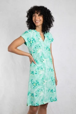 Weird Fish Dresses|Suffolks Organic Cotton Printed Jersey Dress Aqua