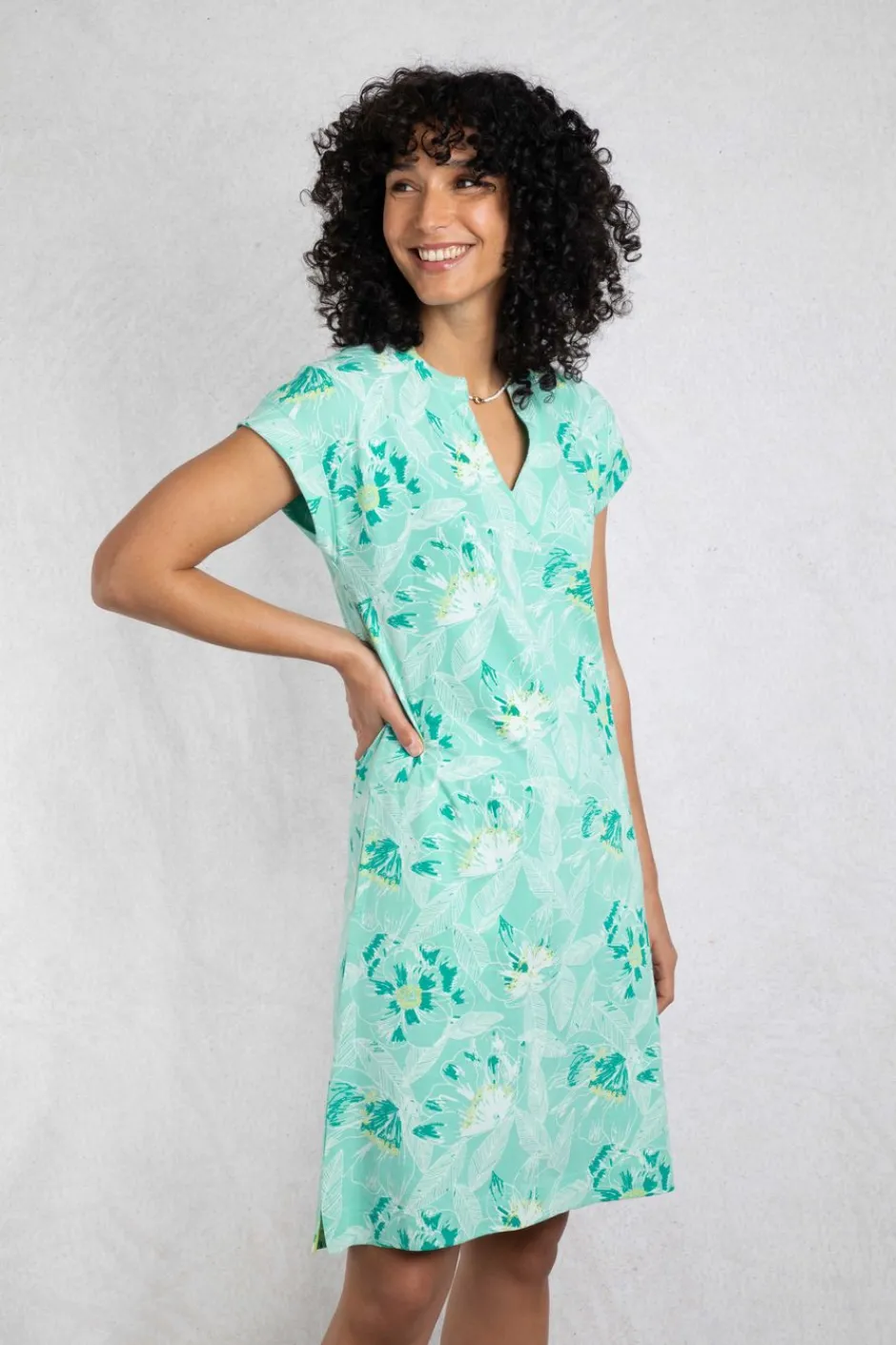 Weird Fish Dresses|Suffolks Organic Cotton Printed Jersey Dress Aqua