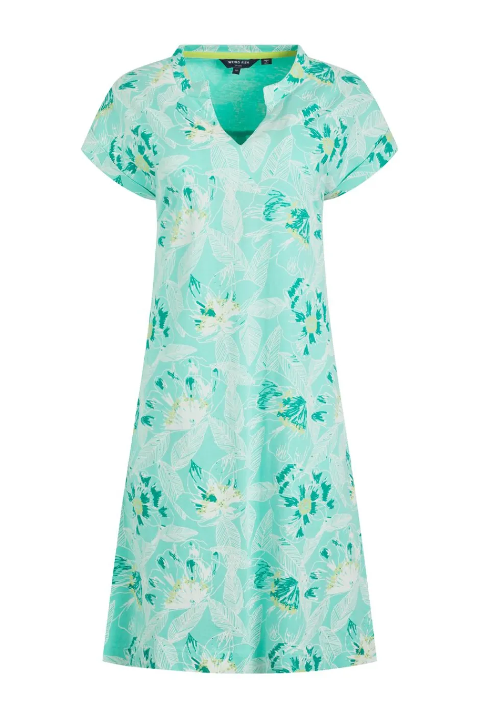 Weird Fish Dresses|Suffolks Organic Cotton Printed Jersey Dress Aqua