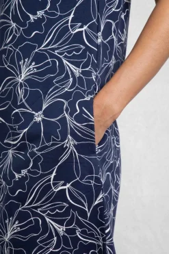 Weird Fish Dresses|Suffolks Organic Cotton Printed Jersey Dress Dark Navy