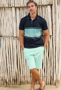Weird Fish Polo & Rugby Shirts|Sunbury Organic Cotton Striped Pique Polo Shirt Aqua Marine