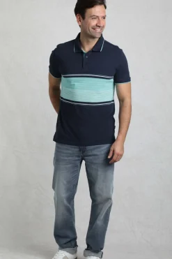 Weird Fish Polo & Rugby Shirts|Sunbury Organic Cotton Striped Pique Polo Shirt Aqua Marine
