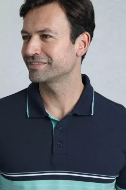 Weird Fish Polo & Rugby Shirts|Sunbury Organic Cotton Striped Pique Polo Shirt Aqua Marine