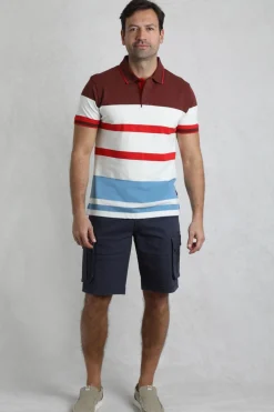 Weird Fish Polo & Rugby Shirts|Sunbury Organic Cotton Striped Pique Polo Shirt Pinot Red