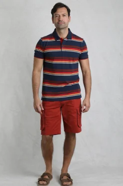 Weird Fish Polo & Rugby Shirts|Sunbury Organic Cotton Striped Pique Polo Shirt Dark Blue