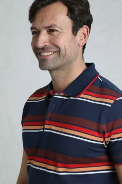 Weird Fish Polo & Rugby Shirts|Sunbury Organic Cotton Striped Pique Polo Shirt Dark Blue