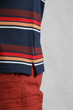 Weird Fish Polo & Rugby Shirts|Sunbury Organic Cotton Striped Pique Polo Shirt Dark Blue