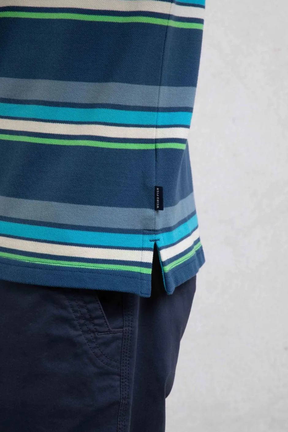 Weird Fish Polo & Rugby Shirts|Sunbury Organic Cotton Striped Pique Polo Shirt Ensign Blue