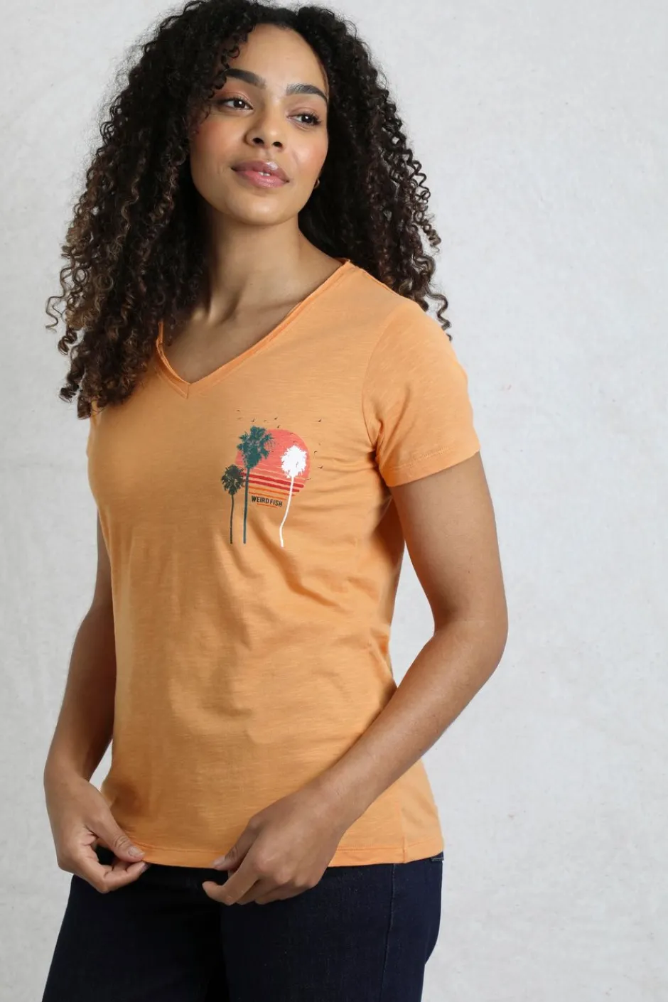 Weird Fish Tunics|Tops & T-Shirts|Sunset Palm Organic Cotton Graphic T-Shirt Mango