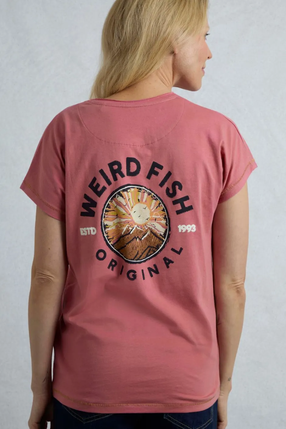 Weird Fish Tunics|Tops & T-Shirts|Sunset Summit Back Print Organic Cotton Graphic T-Shirt Rosewood