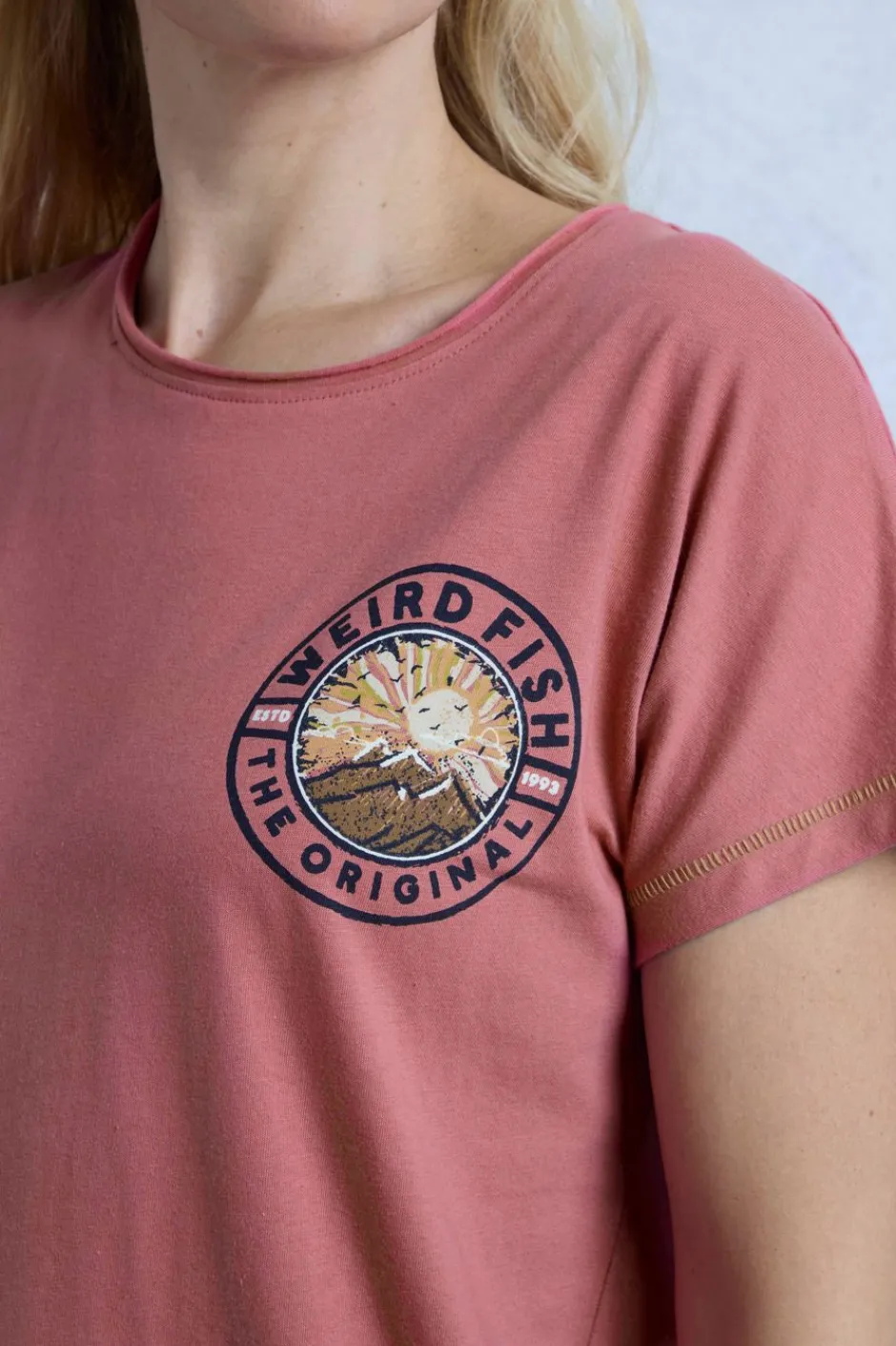 Weird Fish Tunics|Tops & T-Shirts|Sunset Summit Back Print Organic Cotton Graphic T-Shirt Rosewood