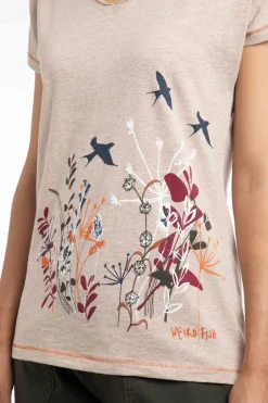 Weird Fish Tunics|Tops & T-Shirts|Swirling Swallows Organic Cotton Printed T-Shirt Sand Dune