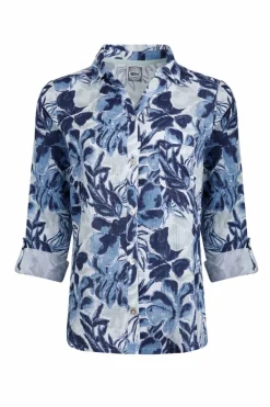 Weird Fish Shirts|Tunics|Syona Organic Cotton Double Cloth Printed Shirt Estate blue