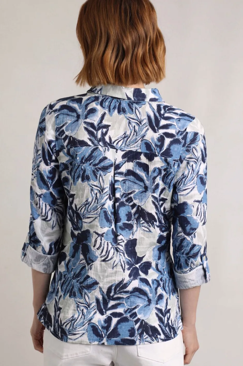 Weird Fish Shirts|Tunics|Syona Organic Cotton Double Cloth Printed Shirt Estate blue