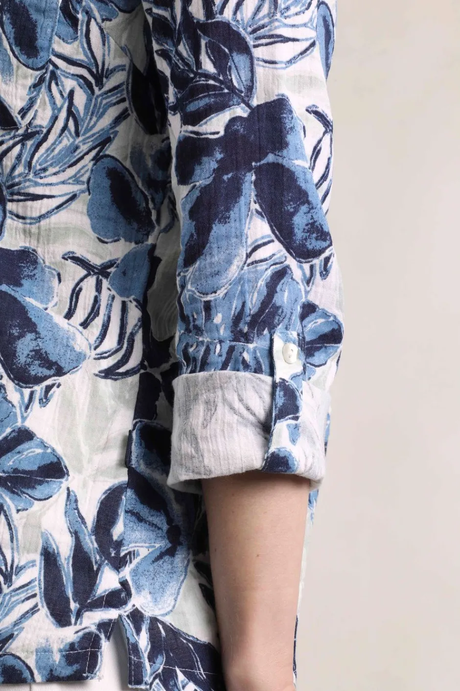 Weird Fish Shirts|Tunics|Syona Organic Cotton Double Cloth Printed Shirt Estate blue