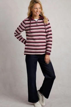 Weird Fish Jumpers & Cardigans|Knitwear|Tatiana 1/4 Zip Stripe Kierra Eco Macaroni Knit Mulled Wine