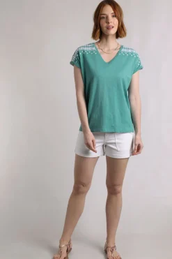 Weird Fish Tunics|Tops & T-Shirts|Tildare Organic Cotton Embroidered T-Shirt Viridis