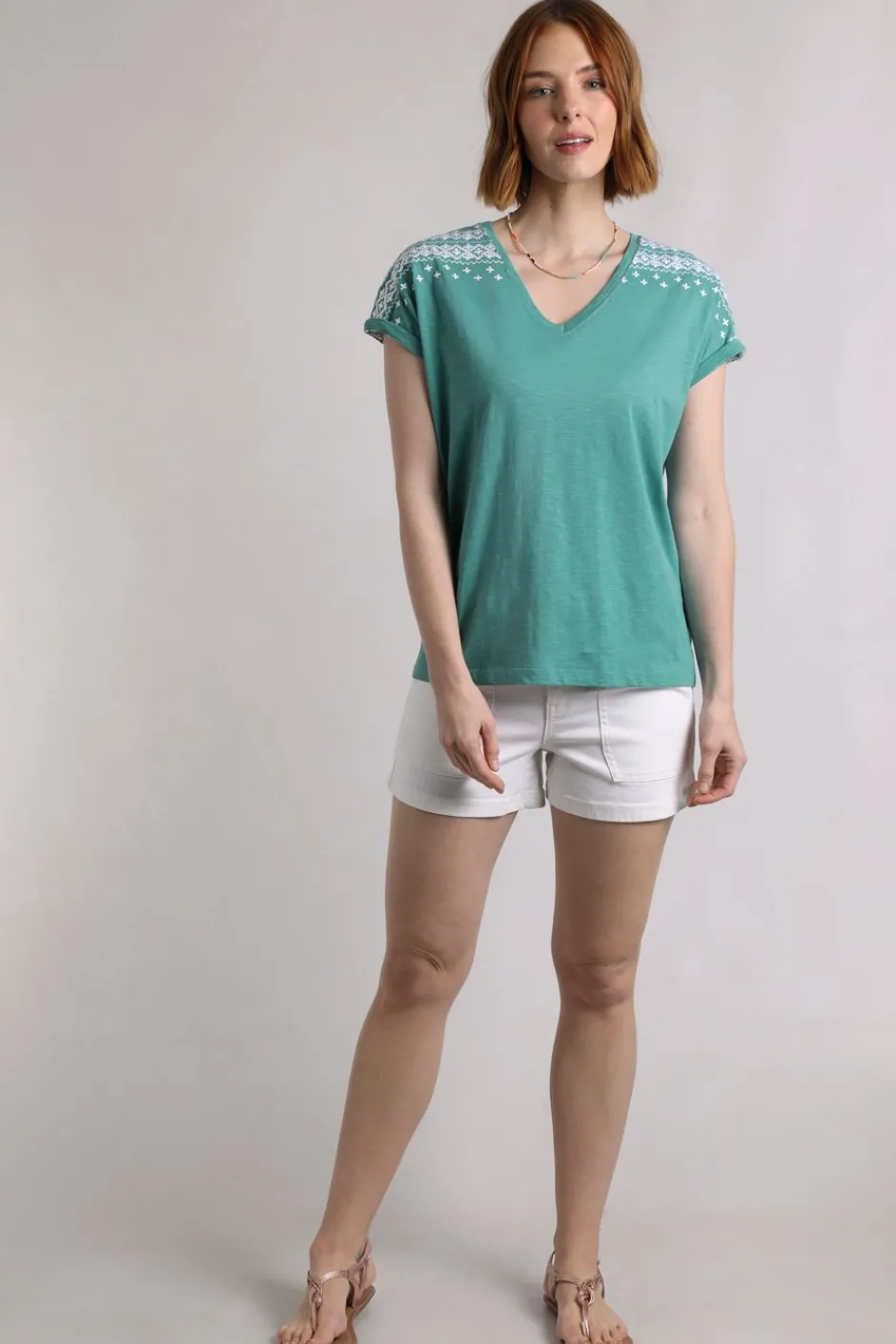 Weird Fish Tunics|Tops & T-Shirts|Tildare Organic Cotton Embroidered T-Shirt Viridis