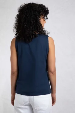 Weird Fish Tunics|Tops & T-Shirts|Tirtha Organic Cotton Embroidered Jersey Vest Navy