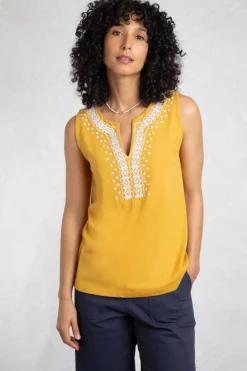 Weird Fish Tunics|Tops & T-Shirts|Tirtha Organic Cotton Embroidered Jersey Vest Deep Amber