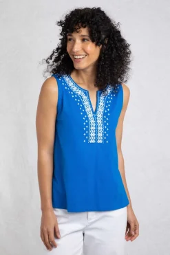 Weird Fish Tunics|Tops & T-Shirts|Tirtha Organic Cotton Embroidered Jersey Vest Adriatic Blue