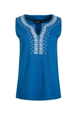 Weird Fish Tunics|Tops & T-Shirts|Tirtha Organic Cotton Embroidered Jersey Vest Adriatic Blue