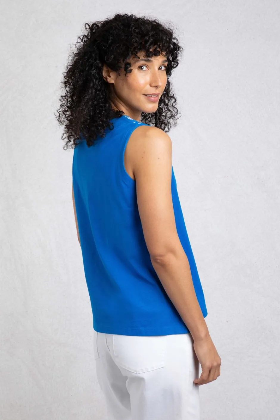 Weird Fish Tunics|Tops & T-Shirts|Tirtha Organic Cotton Embroidered Jersey Vest Adriatic Blue