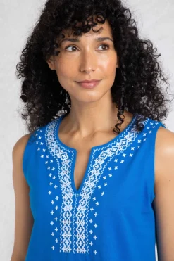 Weird Fish Tunics|Tops & T-Shirts|Tirtha Organic Cotton Embroidered Jersey Vest Adriatic Blue