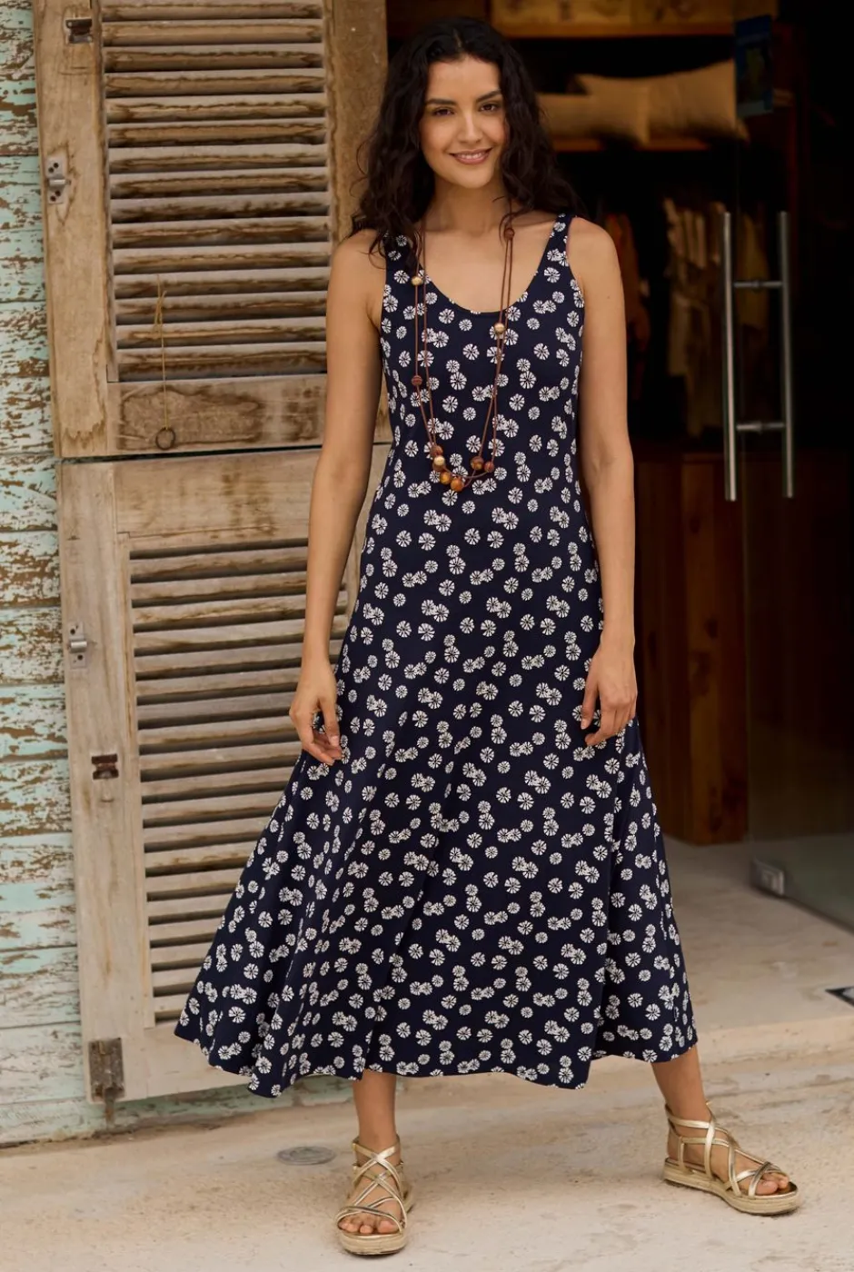 Weird Fish Dresses|Tivoli Printed Jersey Dress Navy Blue