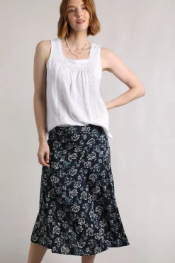Weird Fish Skirts|Tiya Lenzing EcoVero™ Printed Viscose Midi Skirt Black Iris