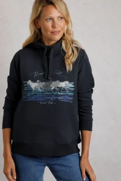 Weird Fish Sweatshirts & Hoodies|Topaz Eco Horse Front Print Popover Hoodie Navy