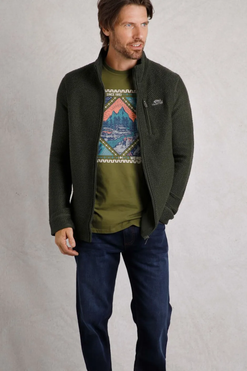 Weird Fish Sweatshirts & Hoodies|Transom Full Zip Eco Macaroni Sweatshirt Deep Lichen Green