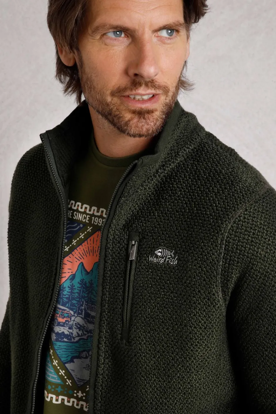 Weird Fish Sweatshirts & Hoodies|Transom Full Zip Eco Macaroni Sweatshirt Deep Lichen Green