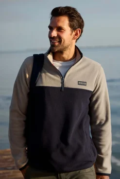 Weird Fish Fleece|Tristan 1/4 Zip Colour Block Microfleece Flint Stone