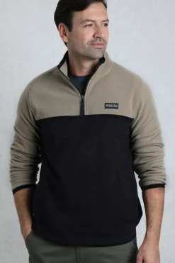 Weird Fish Fleece|Tristan 1/4 Zip Colour Block Microfleece Flint Stone