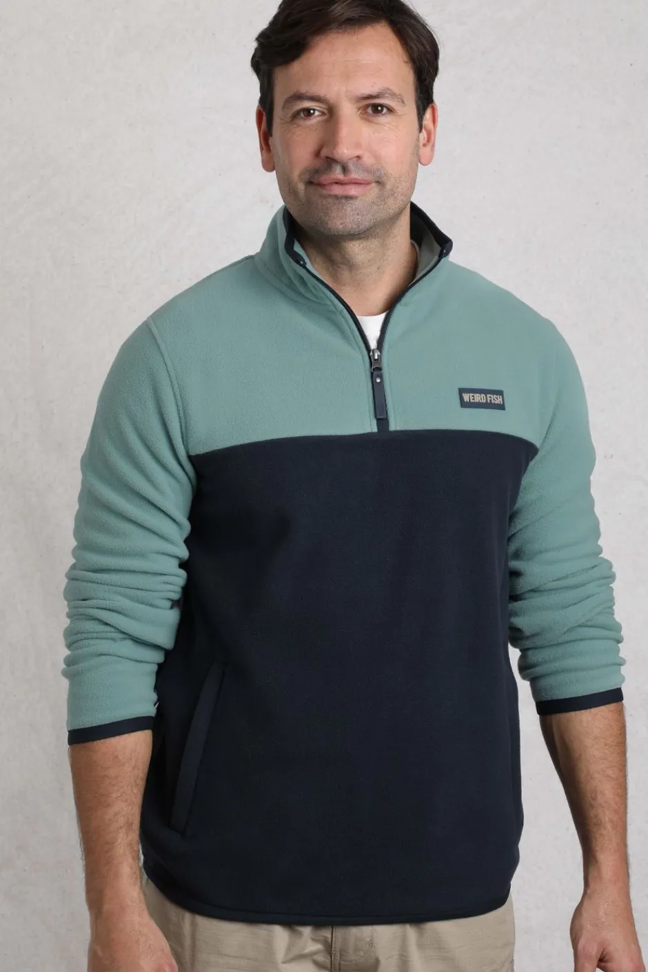 Weird Fish Fleece|Tristan 1/4 Zip Colour Block Microfleece Mineral Blue