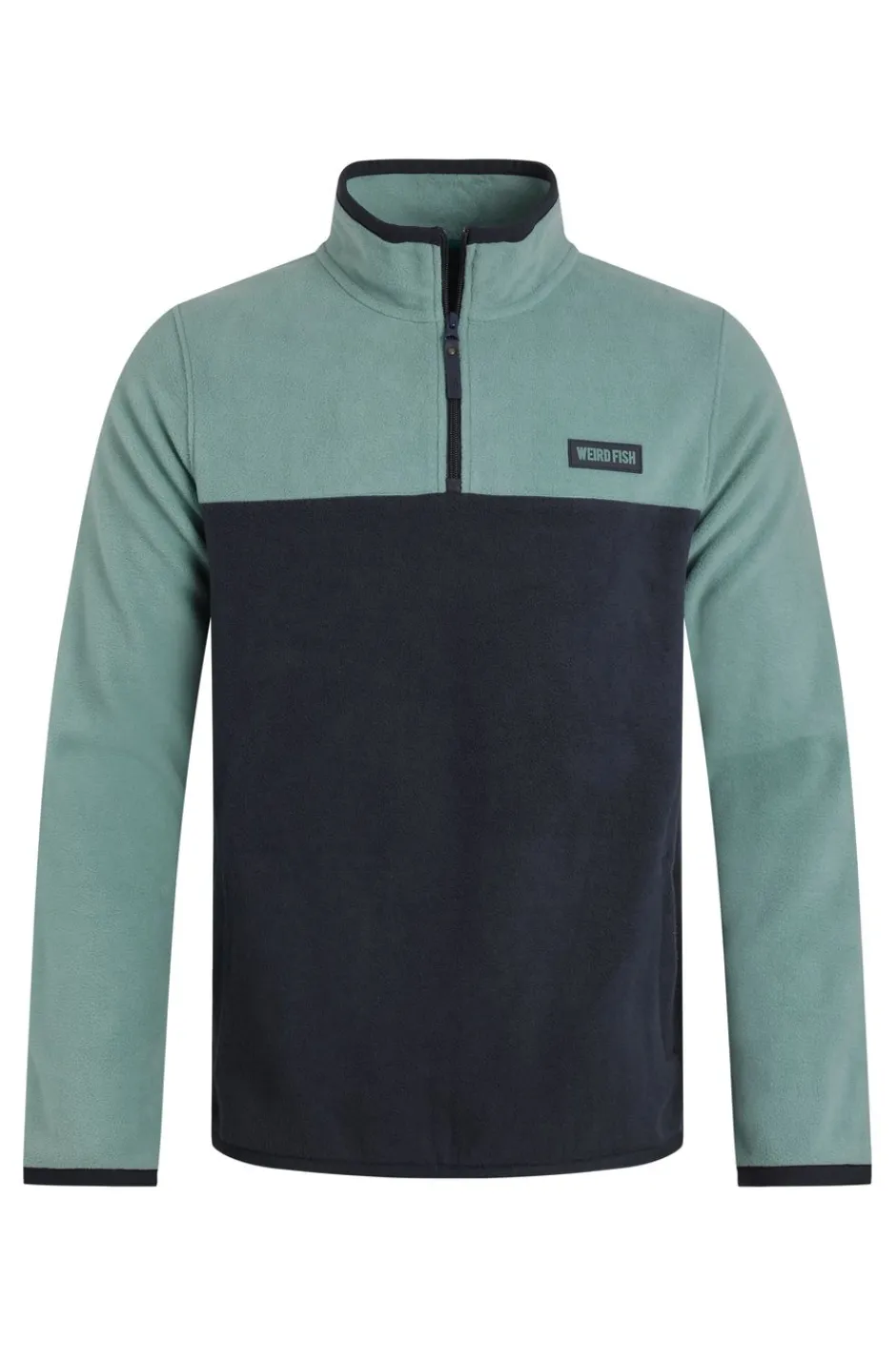 Weird Fish Fleece|Tristan 1/4 Zip Colour Block Microfleece Mineral Blue