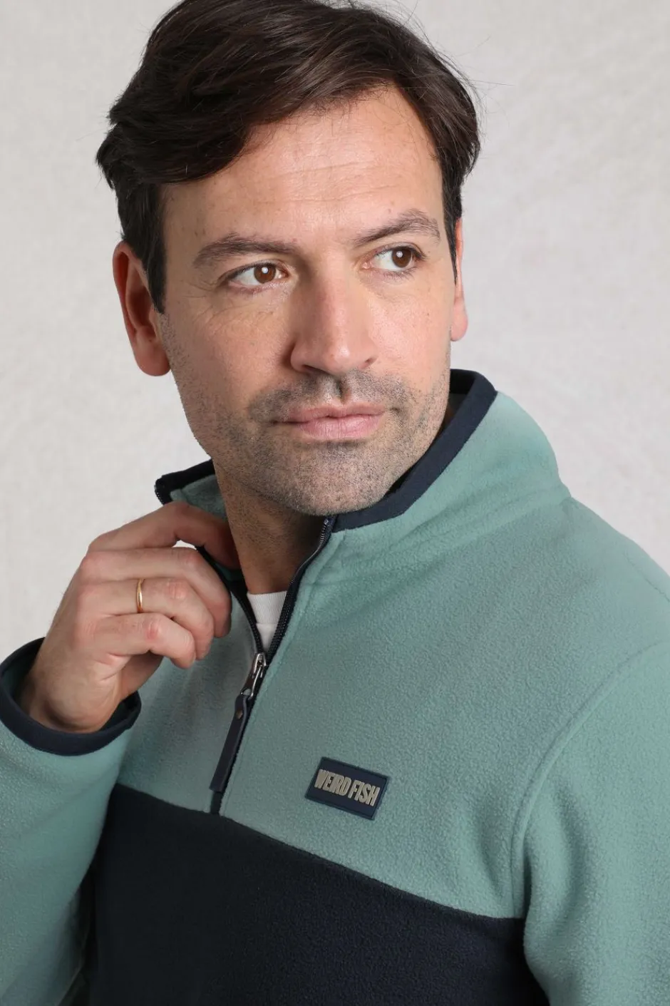 Weird Fish Fleece|Tristan 1/4 Zip Colour Block Microfleece Mineral Blue