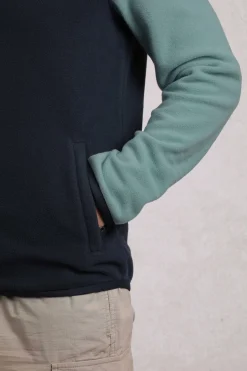 Weird Fish Fleece|Tristan 1/4 Zip Colour Block Microfleece Mineral Blue