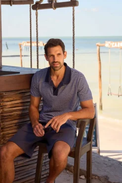 Weird Fish Polo & Rugby Shirts|Virgil Organic Cotton Striped Polo Shirt Navy