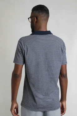 Weird Fish Polo & Rugby Shirts|Virgil Organic Cotton Striped Polo Shirt Navy