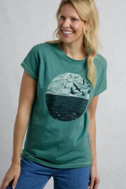 Weird Fish Tunics|Tops & T-Shirts|Volant Organic Cotton Front Print T-Shirt Viridis